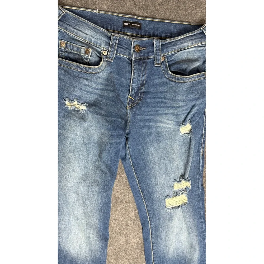 True Religion Ricky Relaxed Straight Distressed Blue Denim Jeans‎ Mens 32